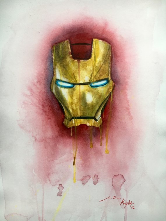 570x760 Iron Man Mask Original Watercolour Painting - Iron Man Mask Painting