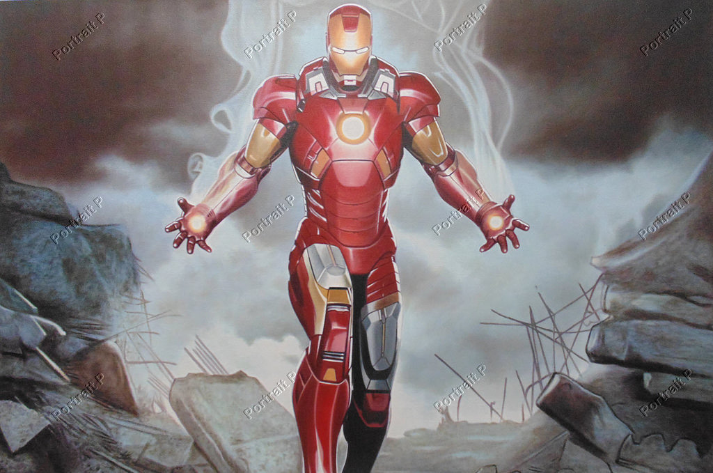 1024x679 Iron Man Oil Painting Hand Paintedrt Canvas Marvel Comics Not - Iron Man Painting
