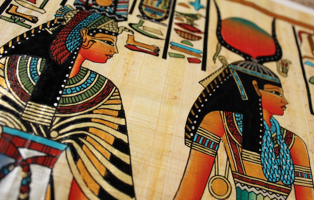 1024x652 Isis And Queen Nefertari Ancient Egyptian Papyrus Painting - Isis Painting