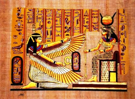 448x328 Papyrus Painting The Egyptian Goddesses Isis And Ma'At - Isis Painting
