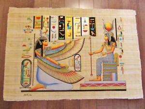 300x225 Xxl Signed Handmade Papyrus Egyptian Queen Isis Art Painting .38 - Isis Painting