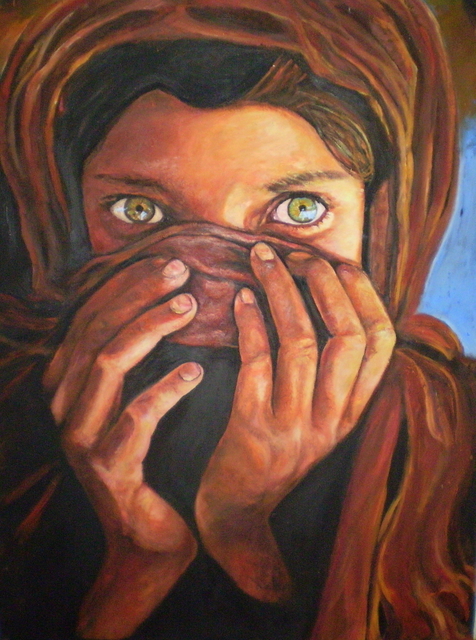 476x640 Philip Goodrich Artwork Afgan Girl Original Painting Oil - Islamic Oil Painting