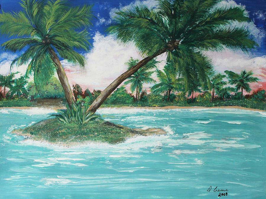 900x674 Paradise Island Painting By Debbie Levene - Island Painting