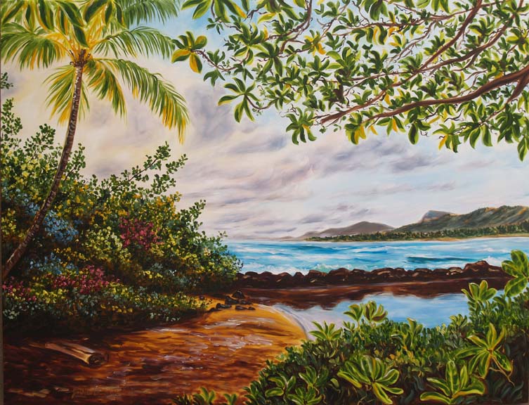 753x576 First Morning Walk Large Kauai Oil Painting 48x36 By Artist Jenny - Island Painting