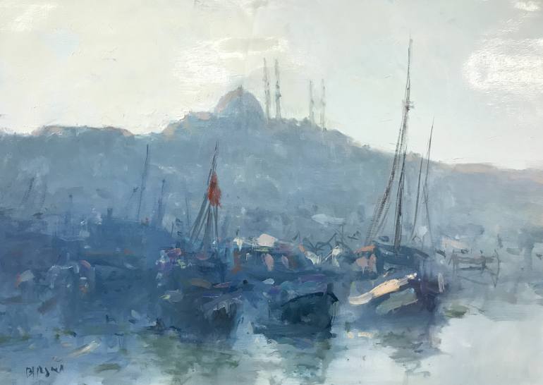 770x546 Saatchi Art Harbor Istanbul, Original Oil Painting, One Of A Kind - Istanbul Painting
