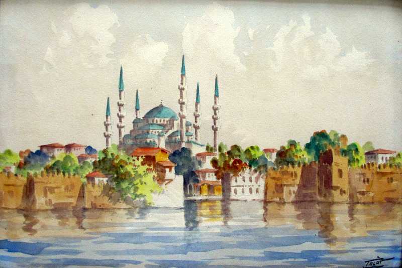 800x534 Sultan Ahmet Camii, Blue Mosque, Istanbul, Watercolour Signed - Istanbul Painting