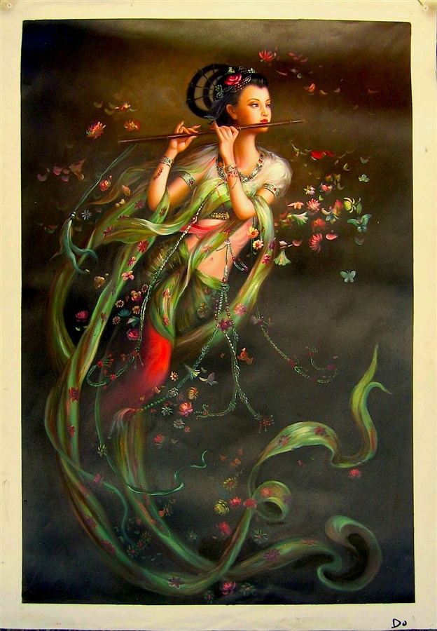 624x900 Goddess Playing Flute - It Flute Painting