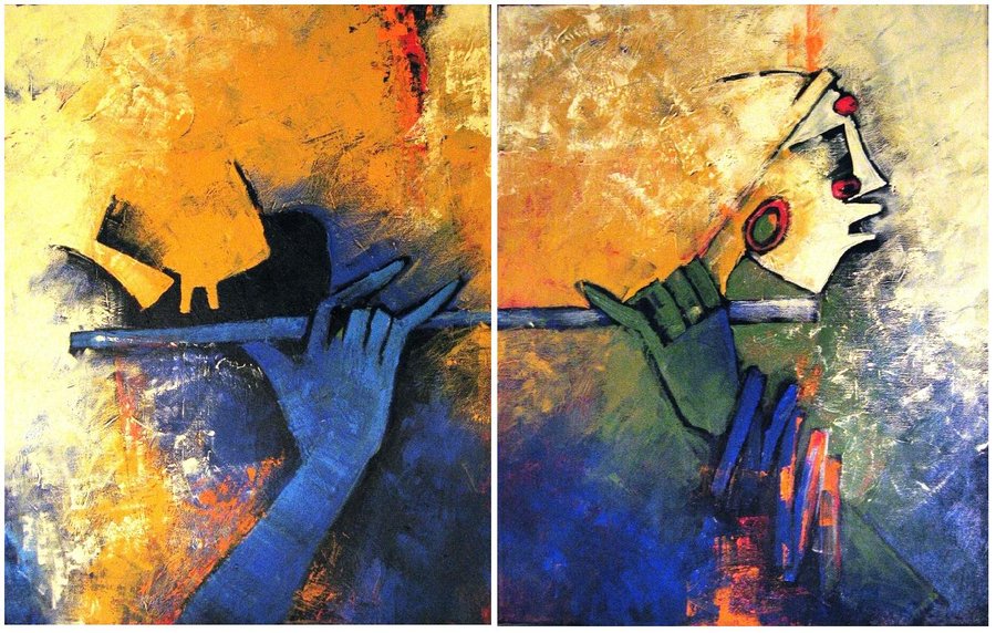 900x572 Krishna Flute Player By Vishalmisra - It Flute Painting
