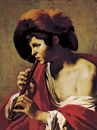 335x450 The Flute Player Painting By Terbrugghen - It Flute Painting