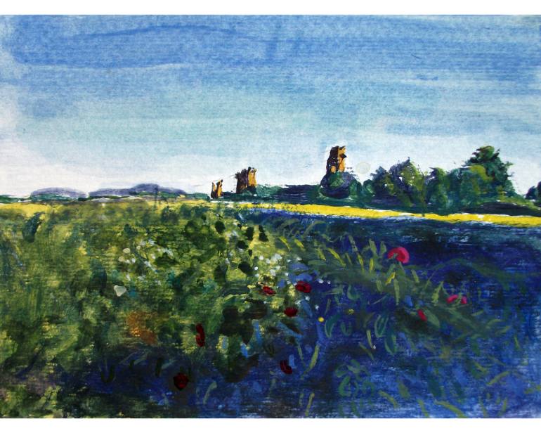 770x616 Saatchi Art Italian Landscape Roman Aqueduct, Wheat Field, Trees - Italian Countryside Painting