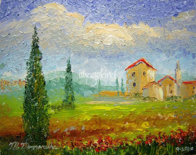 650x515 Tuscany Countryside With Poppies By Mazz Original Paintings - Italian Countryside Painting