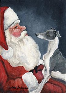 214x300 Italian Greyhound And Santa Painting By Charlotte Yealey - Italian Greyhound Painting