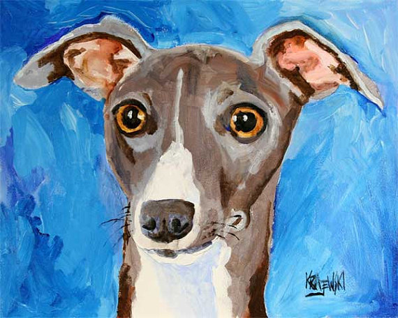 570x456 Italian Greyhound Art Print Of Original Acrylic Painting - Italian Greyhound Painting