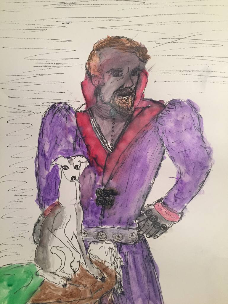 770x1027 Saatchi Art Nobleman With Italian Greyhound Painting By Holy Soap - Italian Greyhound Painting