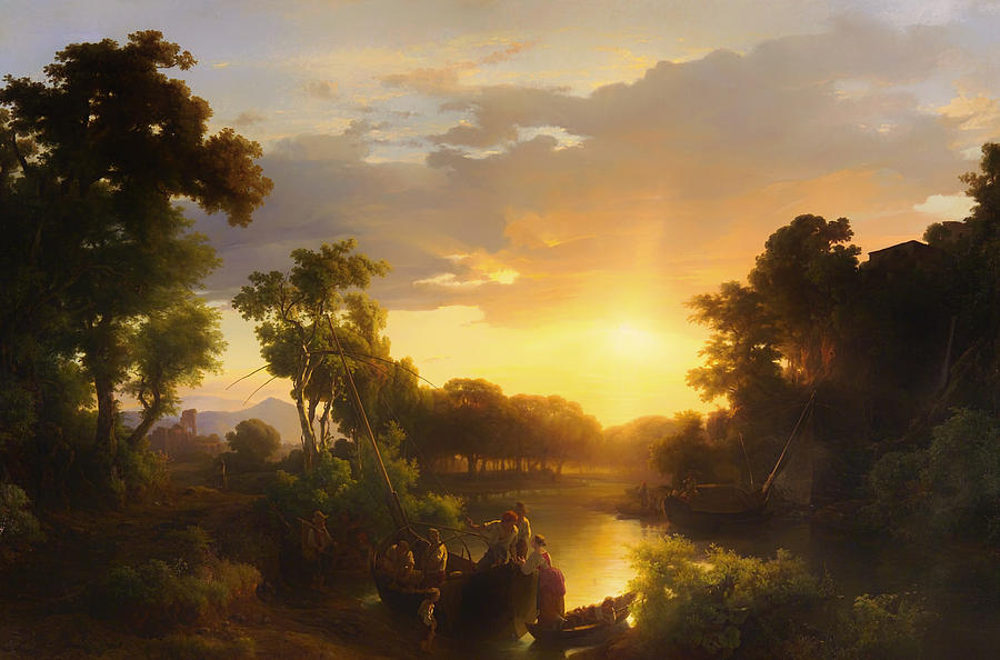 900x594 Italian Landscape At Sunset Painting By Mountain Dreams - Italian Landscape Painting