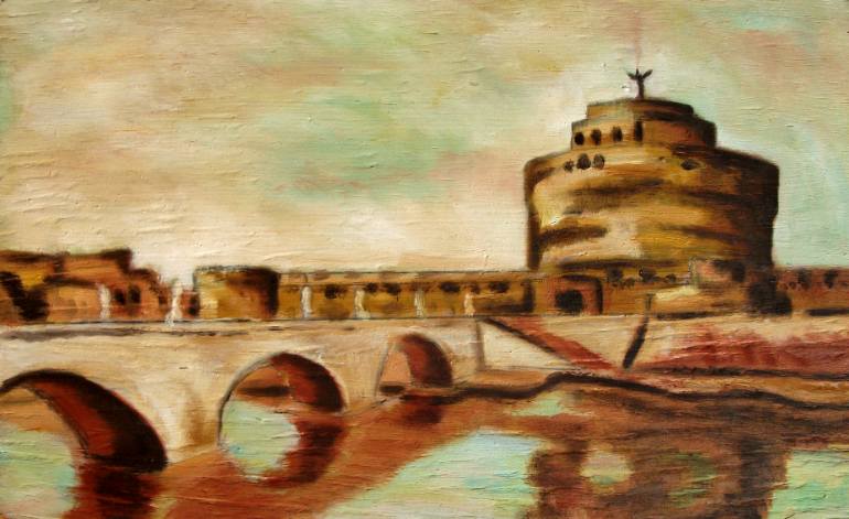 770x471 Saatchi Art Italian Landscape Rome, Mausoleum Of Hadryan, Castel - Italian Oil Painting