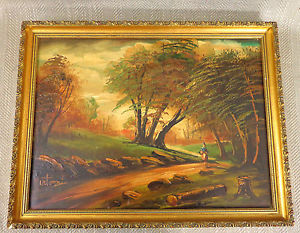 300x233 Vintage Italian Oil Painting Retro Kitsch 1950s 60s Framed - Italian Oil Painting