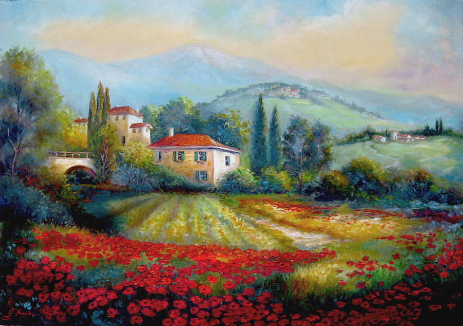 900x634 Poppy Fields Of Italy Painting By Regina Femrite - Italian Painting