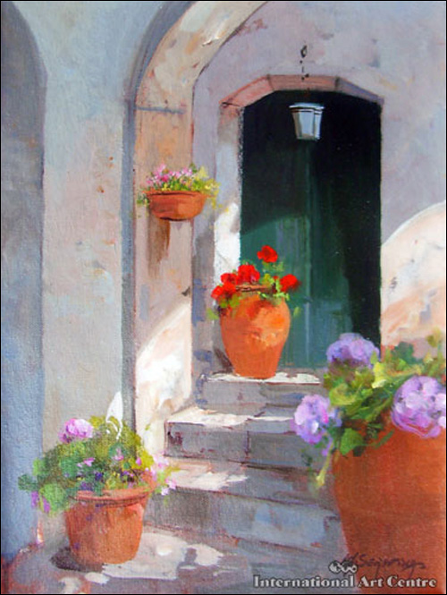 500x665 Italian Villas And Gardens Scenic Floral Paintings By Maria Serafina - Italian Villa Painting