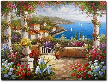 360x273 360 Mediterranean Italian Villas Original Landscape Oil Painting - Italian Villa Painting