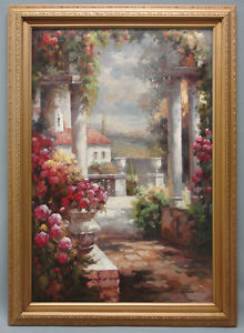 220x300 Framed Oil Painting Of Italian Villa Flower Garden Surrounded By - Italian Villa Painting
