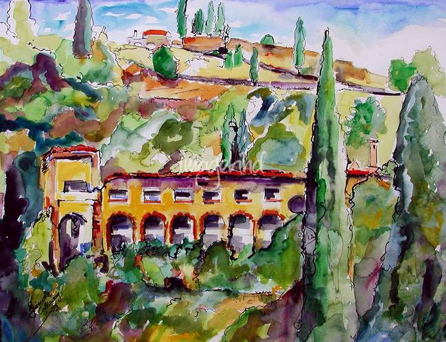 650x499 Italian Villa In The Hills Painting By Ginette By Ginette Callaway - Italian Villa Painting