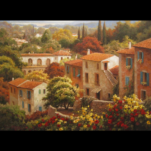500x500 Italian Village Original Oil On Canvas Painting - Italian Village Painting