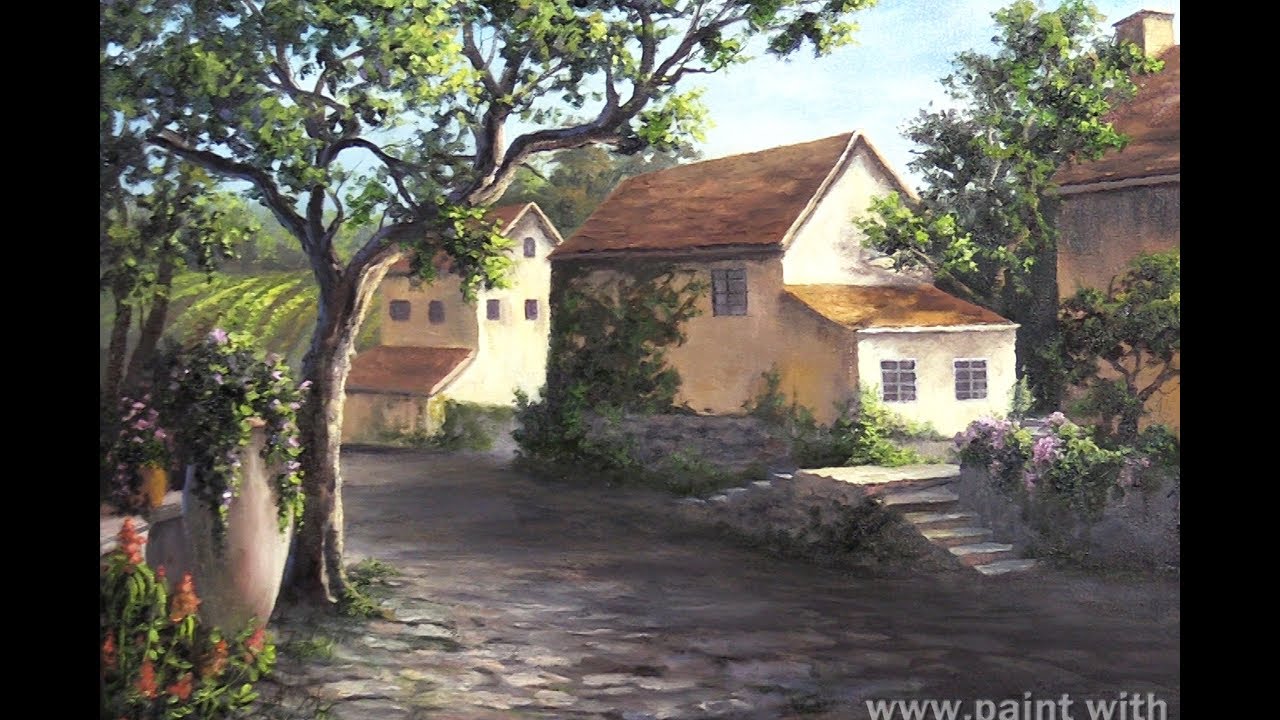 1280x720 Italian Village Painting Countryside Landscape - Italian Village Painting