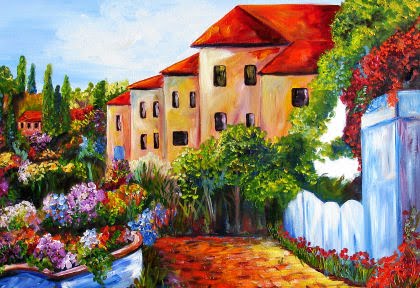 420x288 Mary Jo Zorad Contemporary Italian Village Oil Painting Bold - Italian Village Painting
