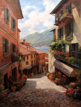 324x427 Unknown Artist Lake Como Italian Village By Paul Guy Gantner - Italian Village Painting