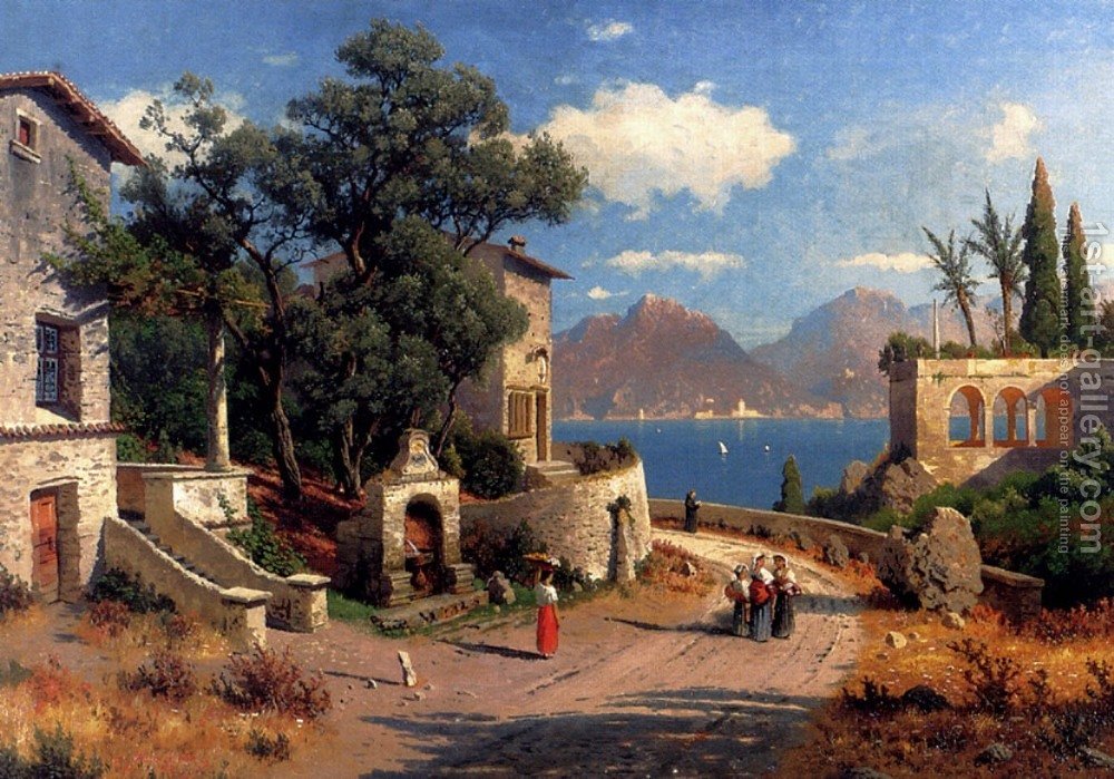1000x699 An Italian Village By A Lake Carl Gustav Rodde Reproduction 1st - Italian Village Painting