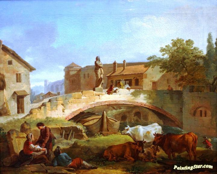 720x579 Italian Village Artwork By Jean Baptiste Marie Pierre Oil Painting - Italian Village Painting