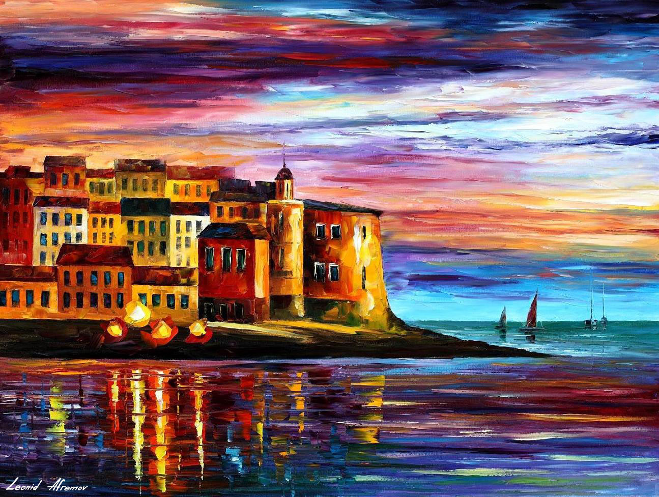 1295x976 Italy Liguria Palette Knife Oil Painting On Canvas By Leonid - Italy Painting