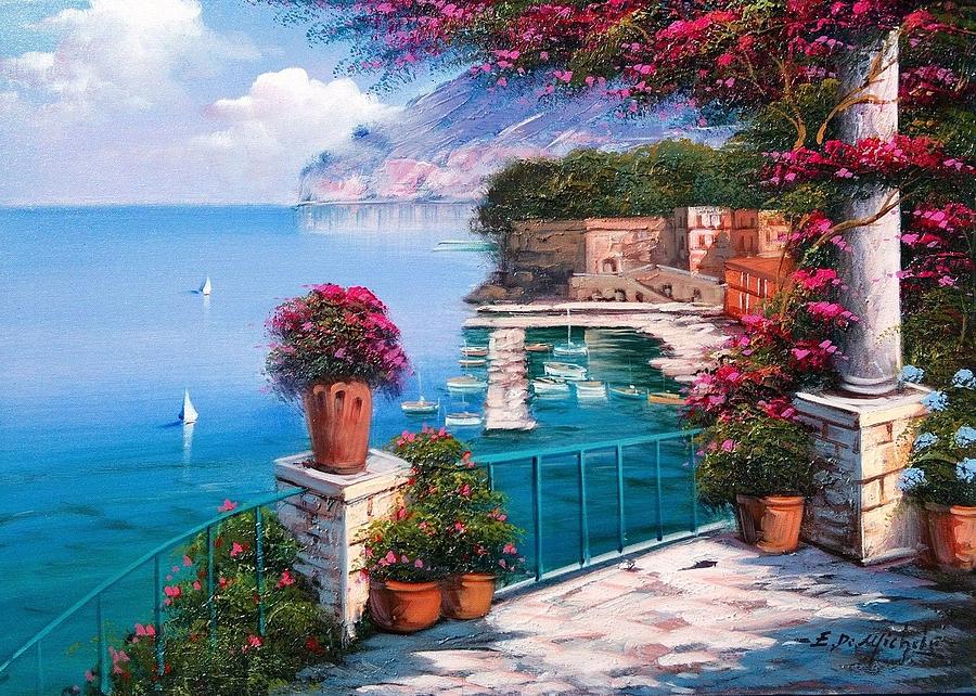 900x642 Sorrento Seascape Italy Painting By Ernesto Di Michele - Italy Painting