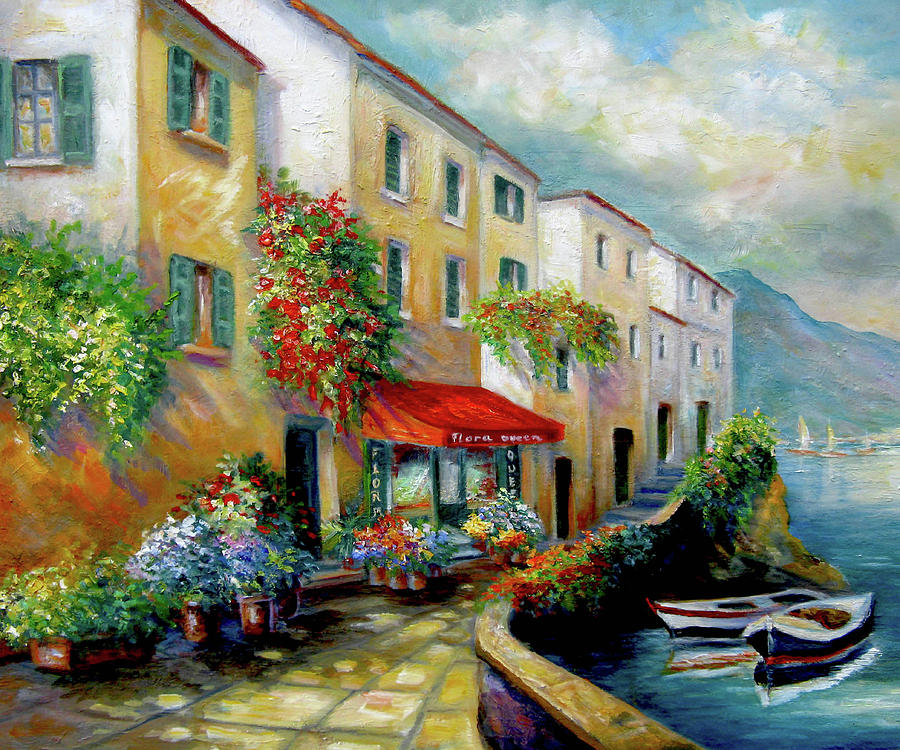 900x750 Street In Italy By The Sea Painting By Regina Femrite - Italy Painting