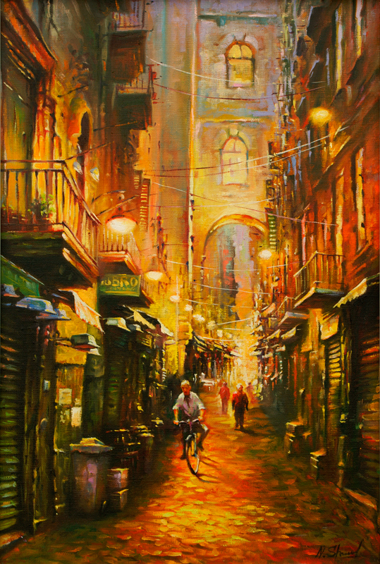539x800 Warm Evening, Naples Old Town Italy Cityscape Oil Painting Paysage - Italy Painting