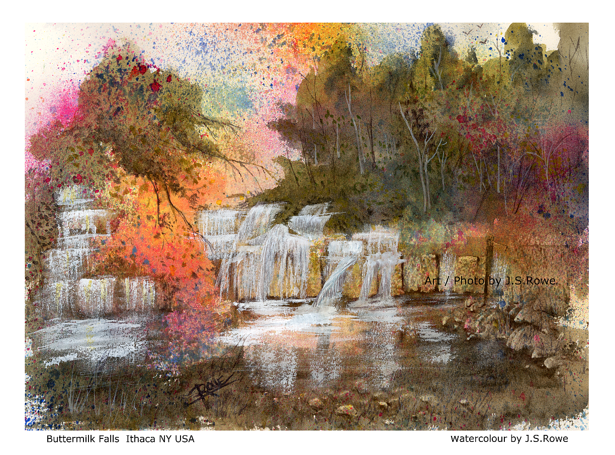 1223x905 New Traditional Watercolour Landscape Buttermilk Falls J.s. Rowe - Ithaca Ny Painting