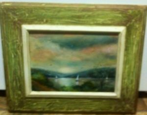 300x234 Vintage Oil Painting Impressionistic Sailboats On Cayuga Lake - Ithaca Ny Painting