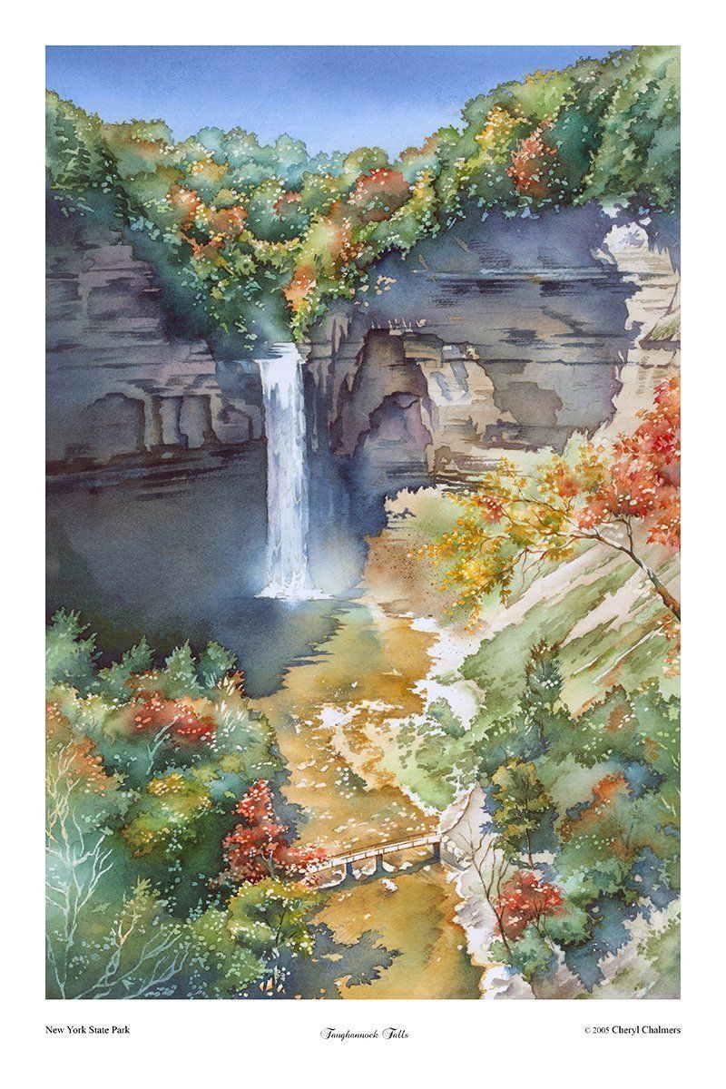 800x1200 Watercolor,taughannock Falls, Ithaca New York, Waterfall, Print - Ithaca Ny Painting