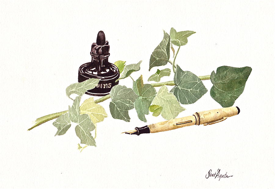 900x618 Pen Ink And Ivy Painting By Frank Santagata - Ivy Painting