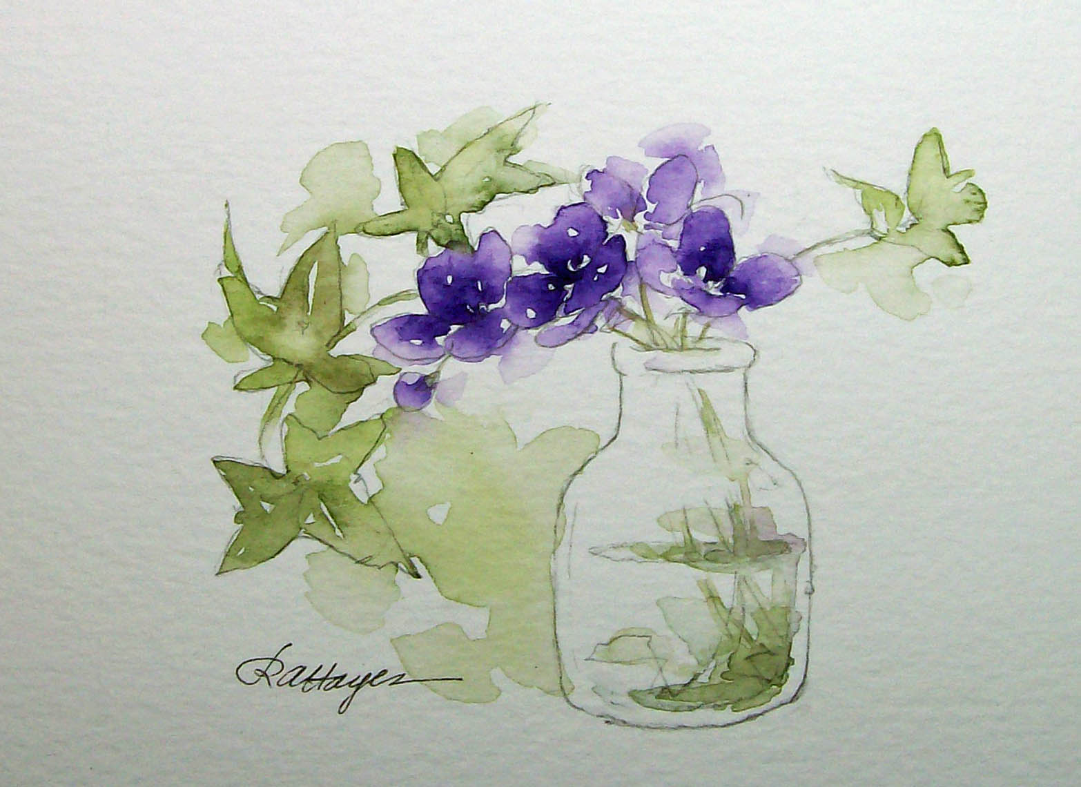 1566x1140 Watercolor Paintings By Roseann Hayes Violets And Ivy Watercolor - Ivy Painting