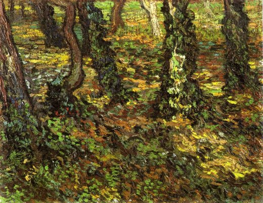 520x400 Vincent Van Gogh Tree Trunks With Ivy Painting - Ivy Painting