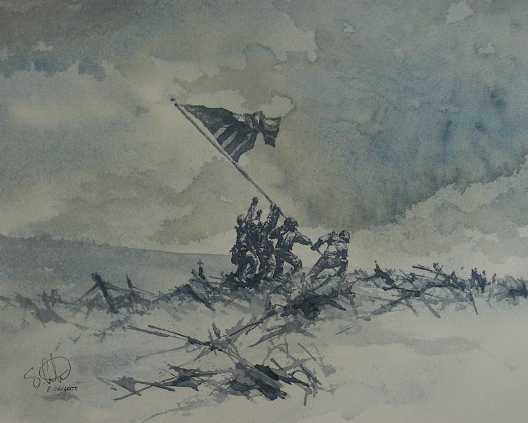 770x616 Saatchi Art Raising Of The Flag - Iwo Jima Flag Raising Painting