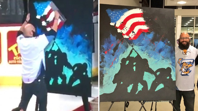 670x377 Artist Paints Iconic - Iwo Jima Flag Raising Painting