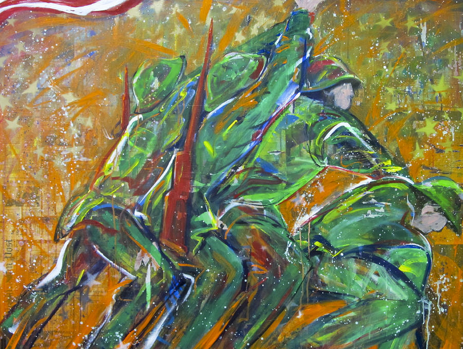 900x678 Iwo Jima A Moment To Remember Painting By Mary Gallagher Stout - Iwo Jima Painting
