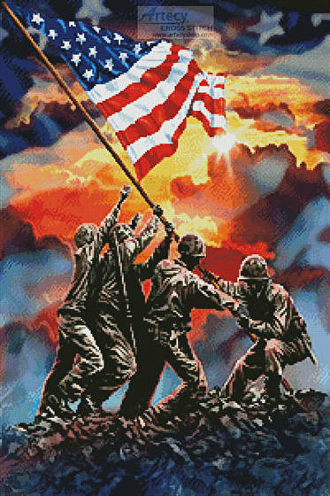 373x560 Iwo Jima Painting Cross Stitch Pattern Flags - Iwo Jima Painting