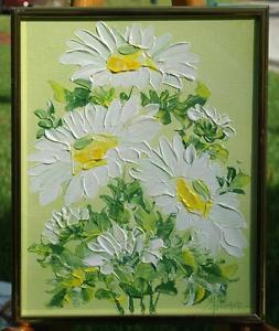 253x300 Mid Century Original Impasto Oil On Canvas Of Daisies By J. Allen - J Allen Oil Painting