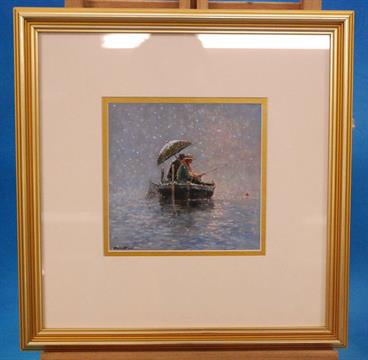 368x360 Oil Painting, `fishing For Pike, Hickling`, Bearing Signature - J Allen Oil Painting