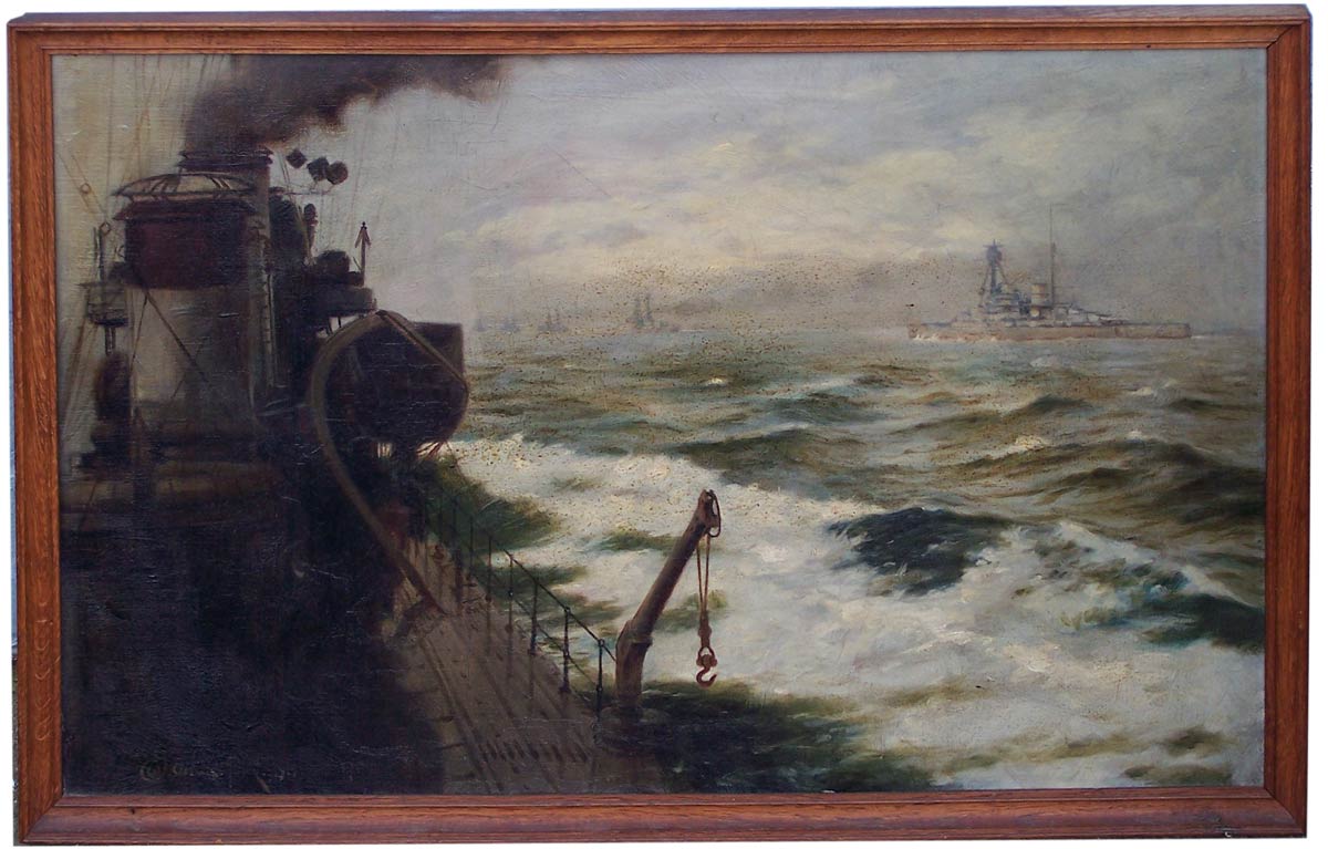 1200x767 William J Allan Junr, Battleships In Convoy, Original Oil Painting - J Allen Oil Painting