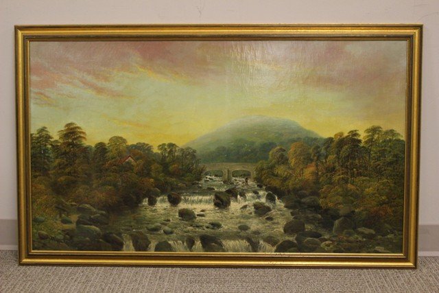 640x427 J. Allen Oil Painting Fly Fishing Landscape (British) - J Allen Oil Painting